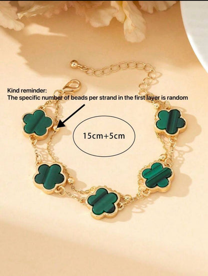 Double-Layer Green Five-Leaf Flower Bracelet image 3