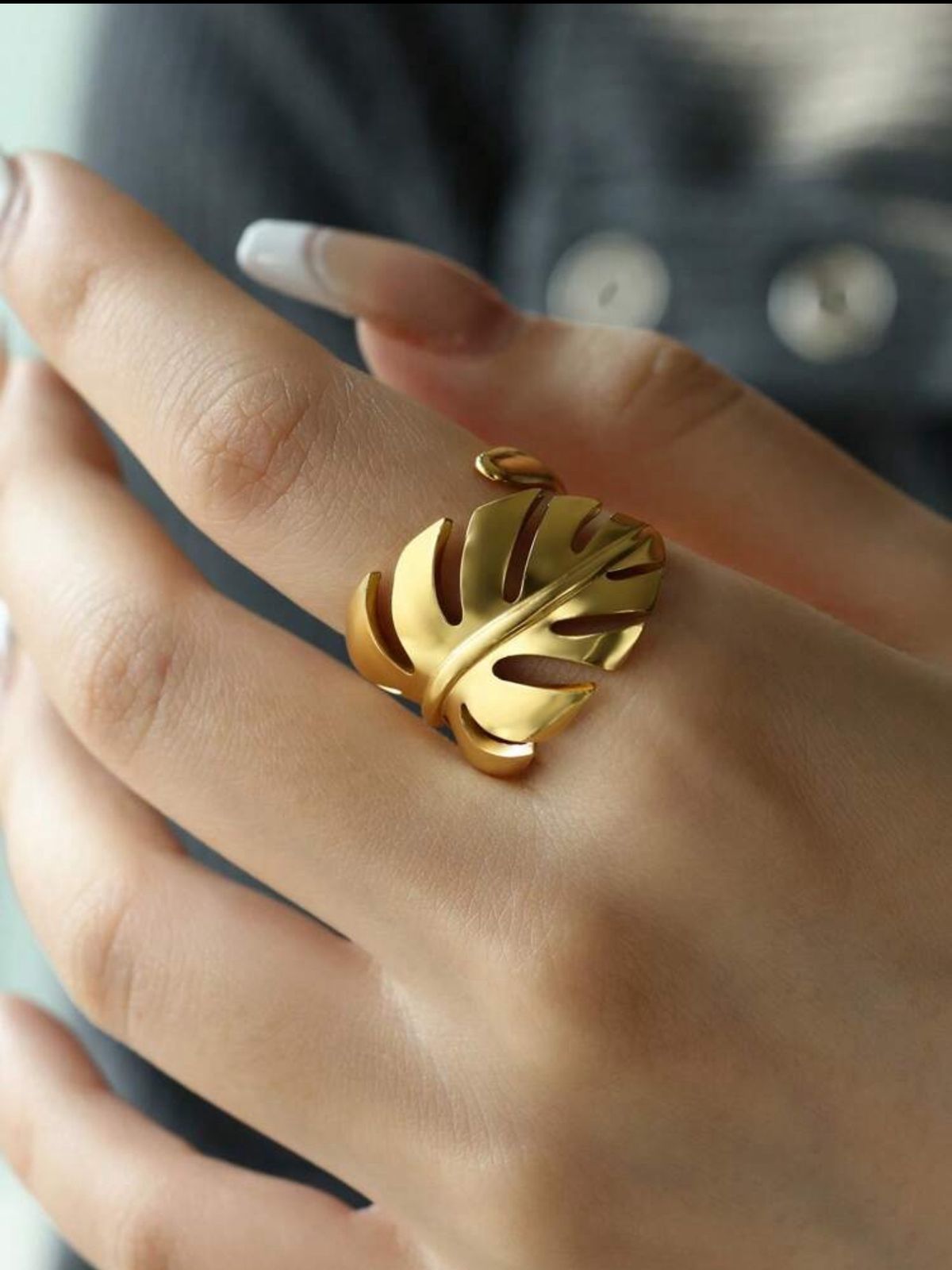Stainless Steel Leaf Shaped Open Ring, Suitable For Daily Wear. Description: stainless steel image 0