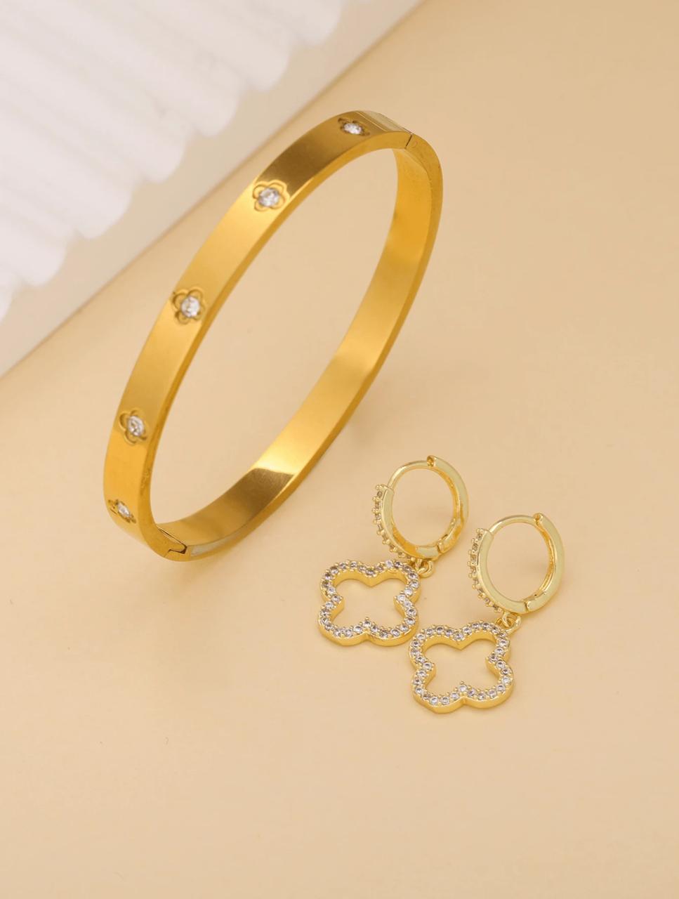2pcs Vintage Elegant Flower Jewelry Set: Bracelet And Earrings image 3