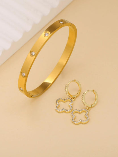 2pcs Vintage Elegant Flower Jewelry Set: Bracelet And Earrings image 3