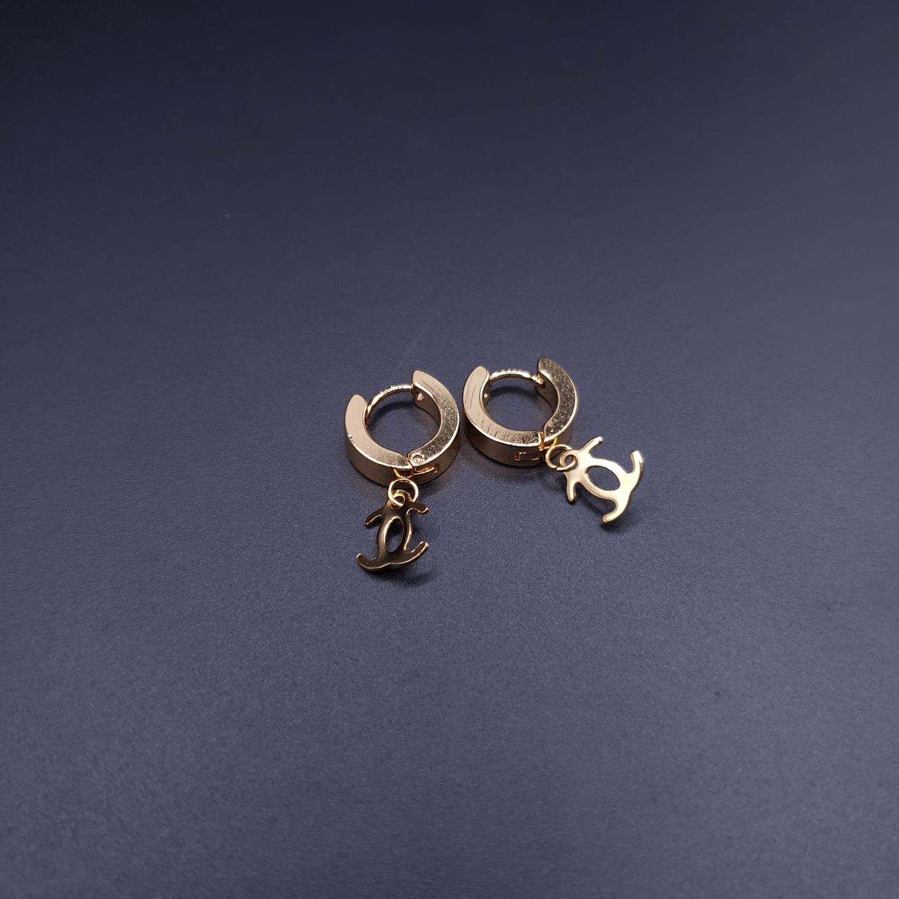 Gold Hoop Earrings with Dangling Double-C Charm image 5