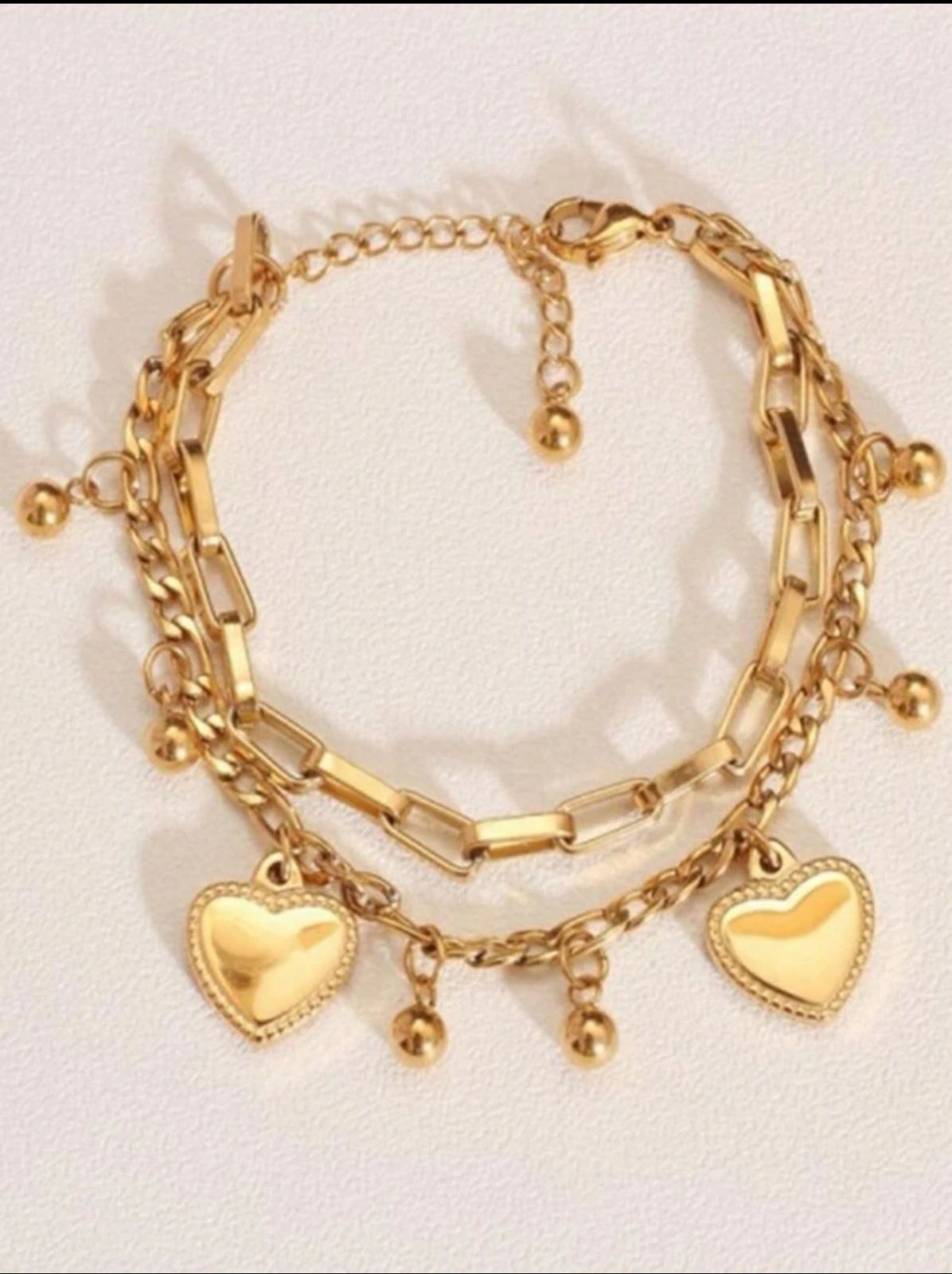 Fashion European Style Double-Layer Heart Pendant Chain Bracelet image 2