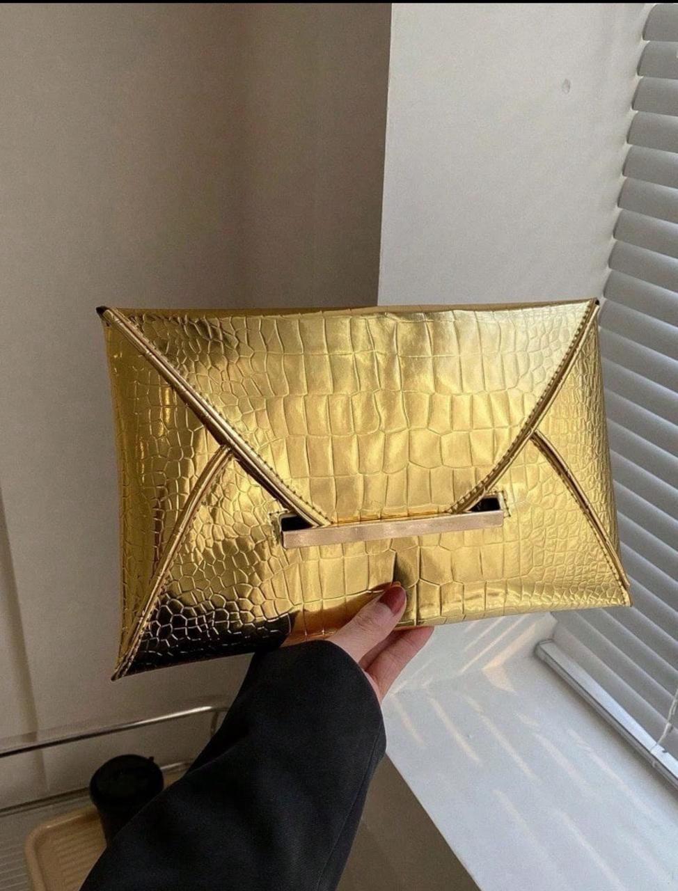Crocodile & snake print PU envelope clutch image 3
