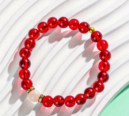 Vintage Elegant Money Attracting Bracelet, Red Glass & Moonstone Beaded Stretch Rope image 6