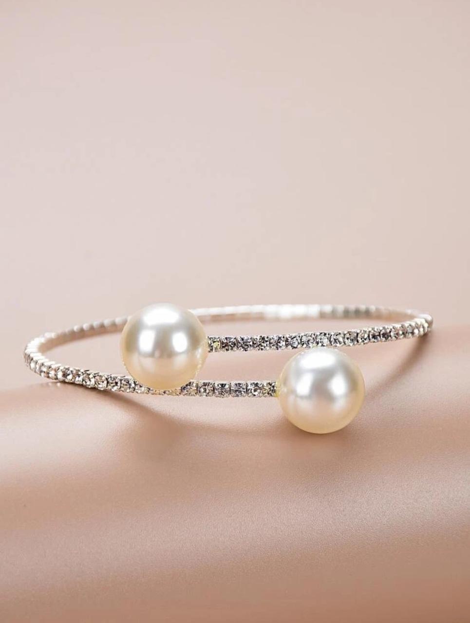 ELEGANT RHINESTONE AND FAUX PEARL CUFF BRACELET image 4