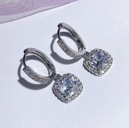 Square Shaped Shimmering Cubic Zirconia Inlaid Earrings image 4