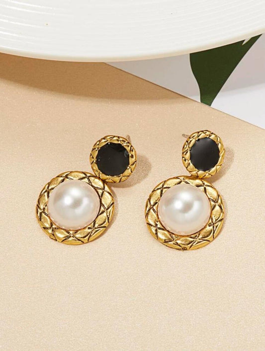 FAUX PEARL D?COR ROUND DROP EARRINGS image 1