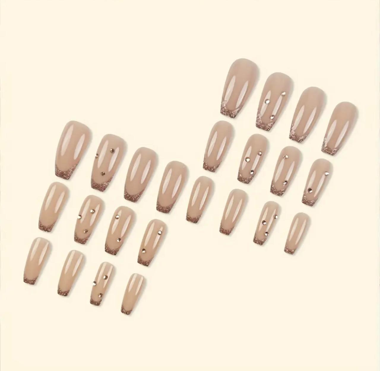 24pcs Glossy Medium-Length Ballet Press-On Nails with Pink Flower Glitter Powder & Rhinestones image 3