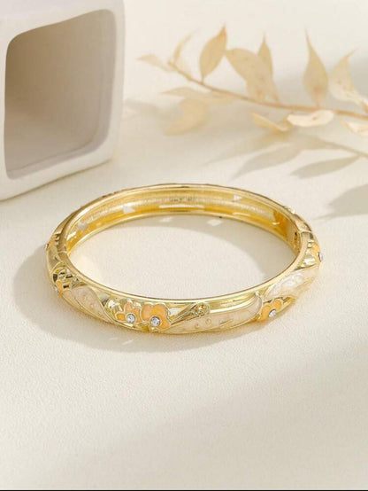 Cloisonne Style Rhinestone & Oil Drop Detail Gold Plated Bangle image 3