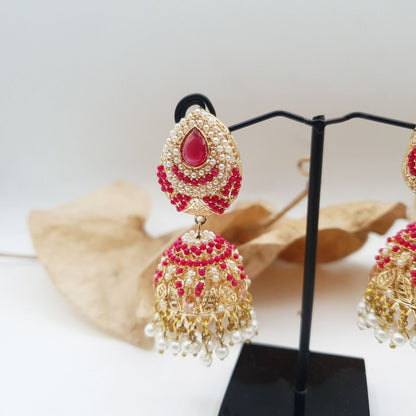 Discover timeless elegance with our Regal Pearldrop Jhumka Collection - Red image