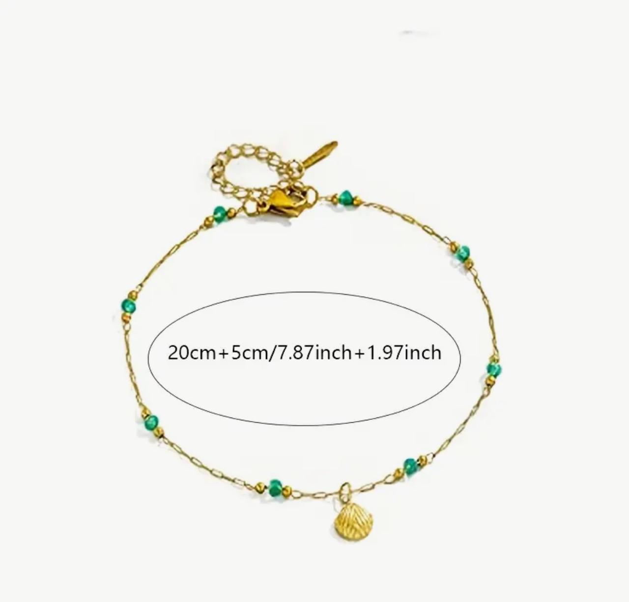 Elegant Shell & Green Bead Anklet - Durable Alloy, Perfect for Shopping, Dates, and Outdoor Activities image 3