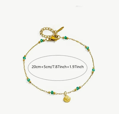 Elegant Shell & Green Bead Anklet - Durable Alloy, Perfect for Shopping, Dates, and Outdoor Activities image 3