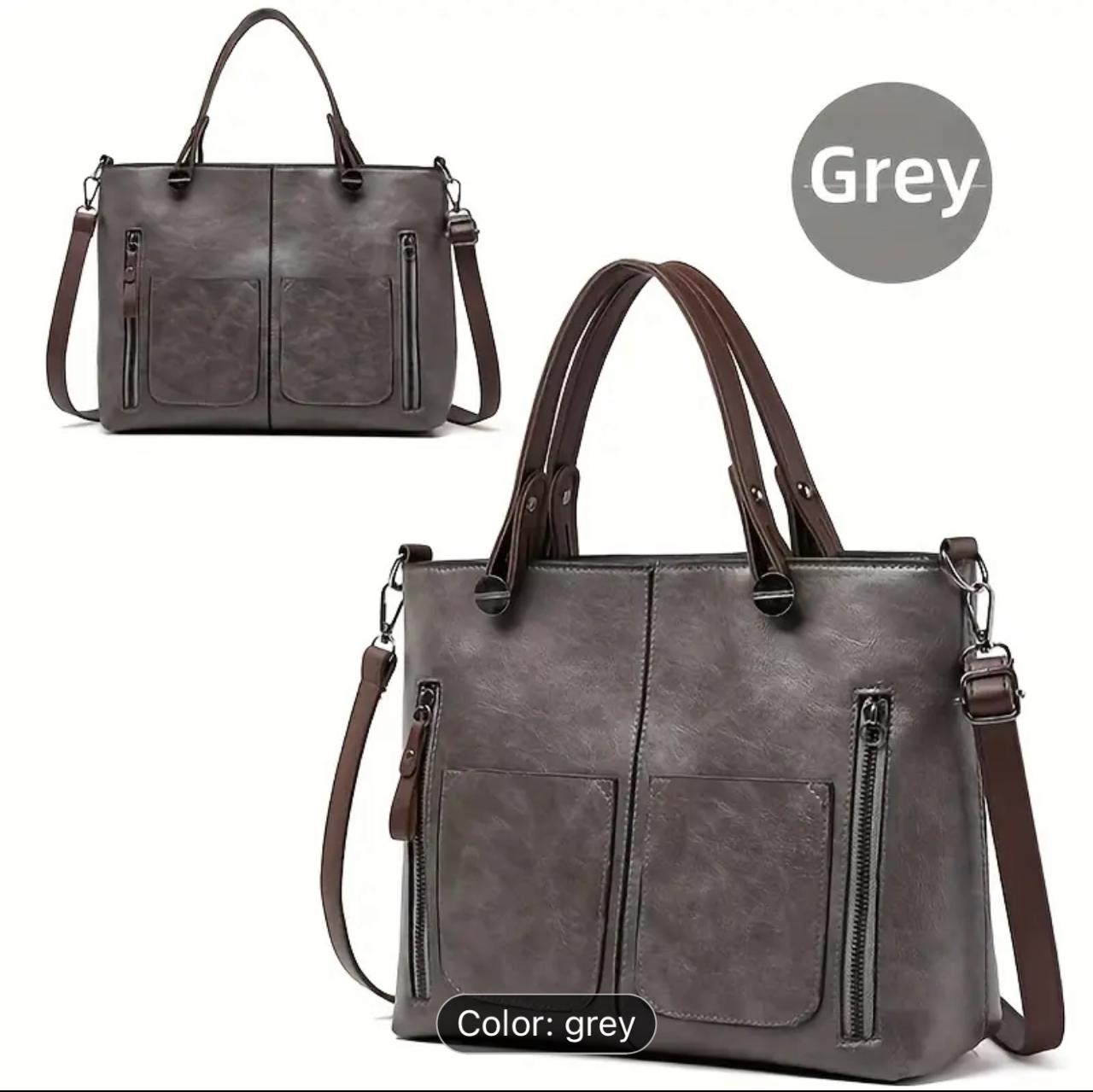 Luxury Shoulder Bag with Detachable Adjustable Strap - Grey image