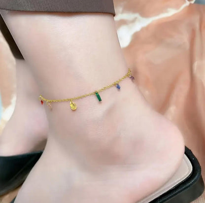 Elegant 18K Golden Plated Stainless Steel Anklet with Synthetic Cubic Zirconia, Rainbow Design, French and Japanese Style, Versatile for Daily Wear and Parties image 4