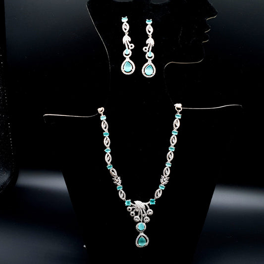 BRIDEL &amp; PARTY WEAR - SILVER GREEN &amp; SILVER T-PINK (NEKLACE &amp; EAR RINGS) image 0