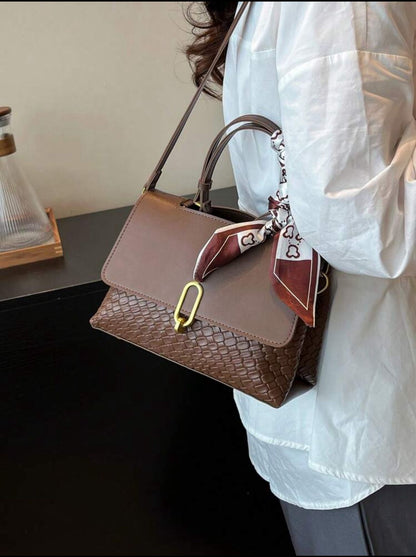 Classic Fashion Women Woven Colorblock Tote Shoulder Bag image 3