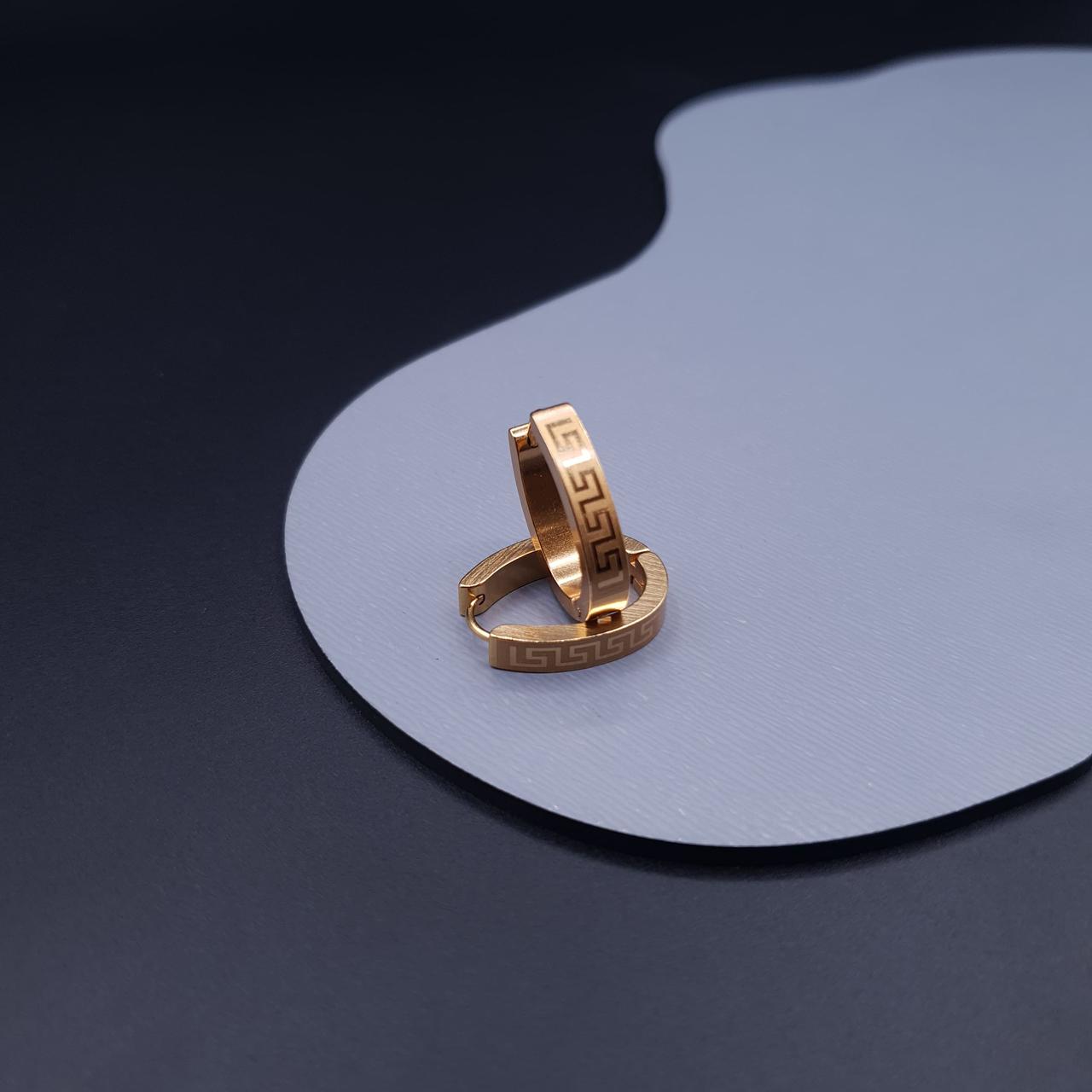 Elegant Gold-Tone Hoop Earrings with Greek Key Design image 3