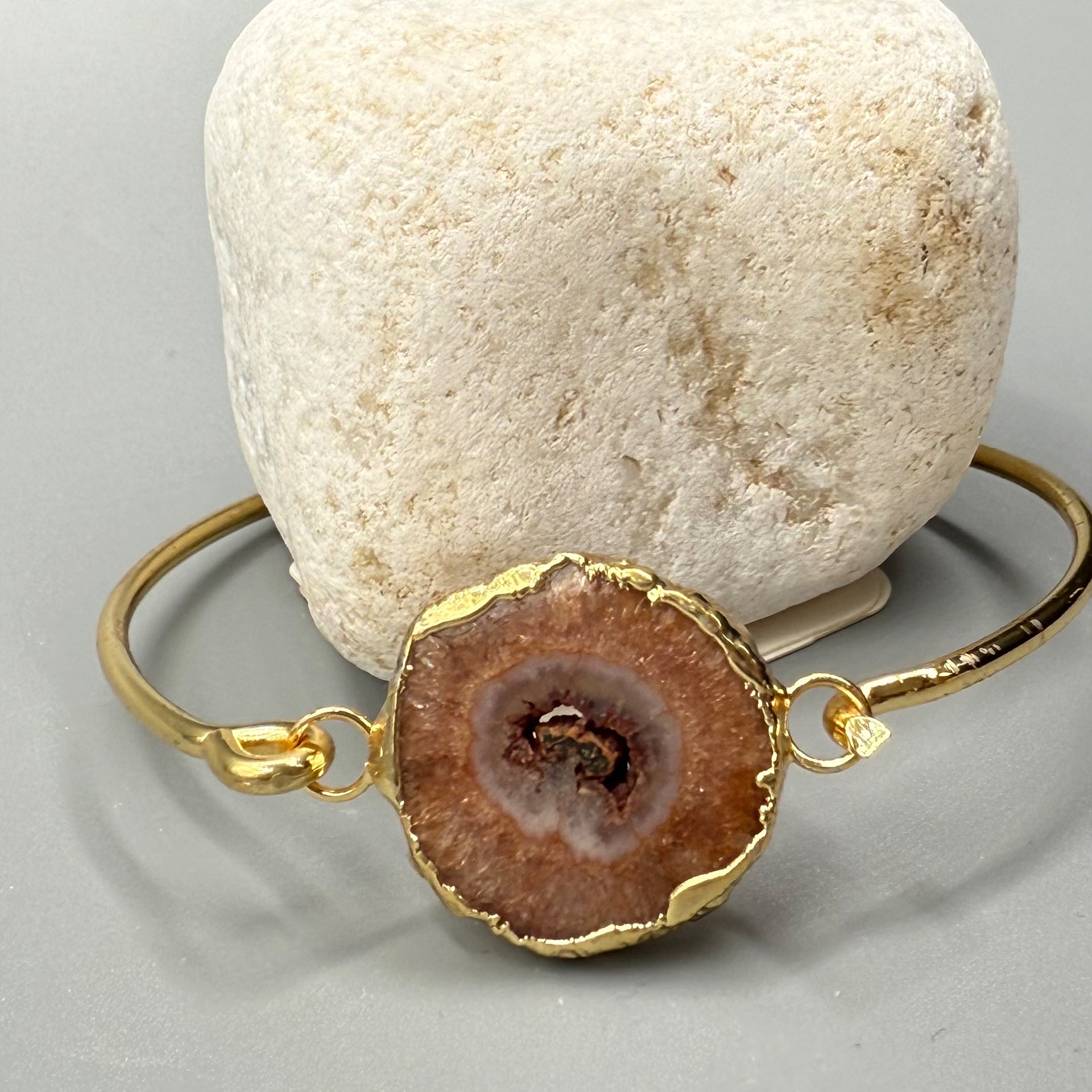 Adjustable Boho-Chic Natural Crystal Flower Bangle image 1