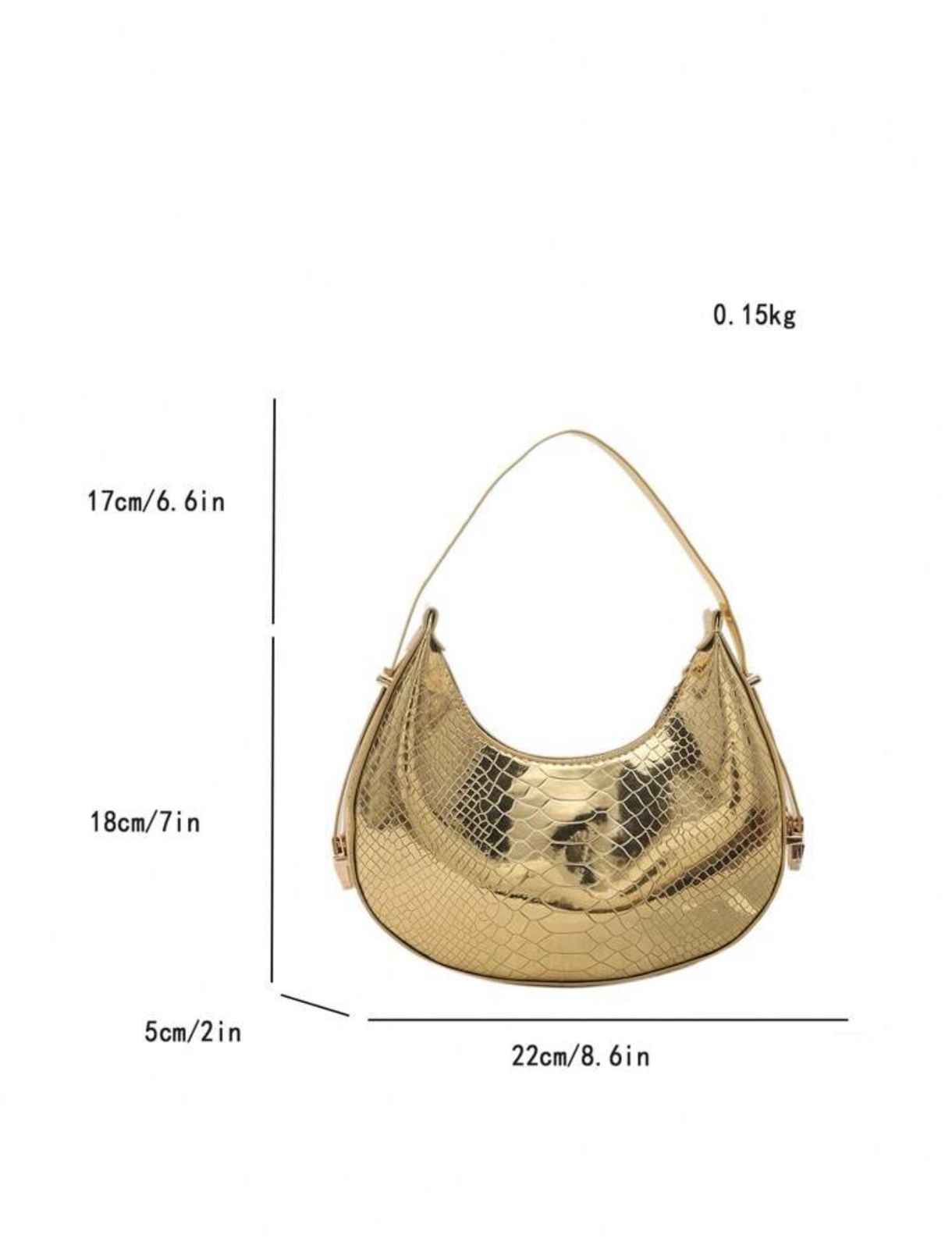 Metallic Snakeskin Embossed Hobo Bag Solid Color Crocodile Embossed Shoulder Bag image 3