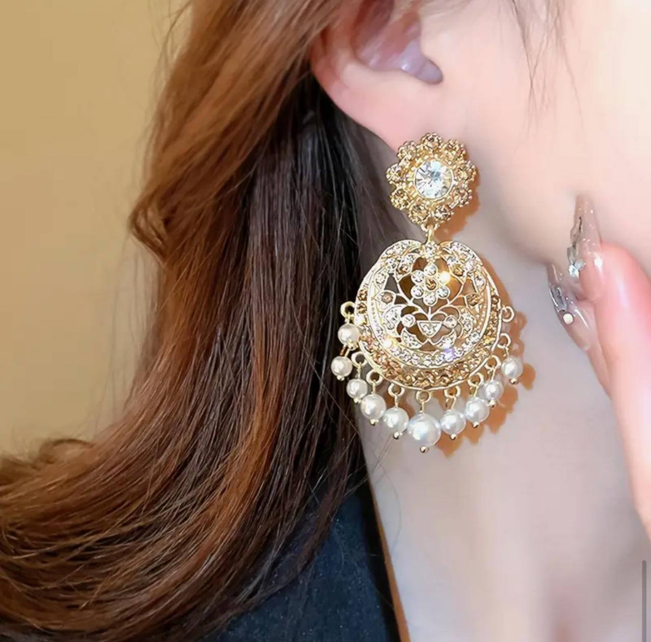 JHUMKAI Elegant Women's Tassel Earrings with Faux Pearls & Rhinestones - 925 Silvery Posts for Everyday & Party Wear image 4