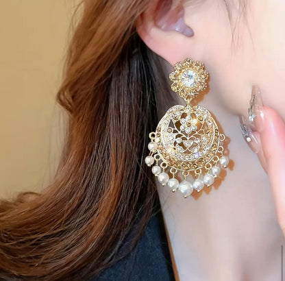 JHUMKAI Elegant Women's Tassel Earrings with Faux Pearls & Rhinestones - 925 Silvery Posts for Everyday & Party Wear image 4