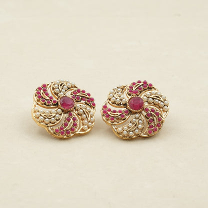 Likely gold-plated metal with a detailed filigree design - Pink image