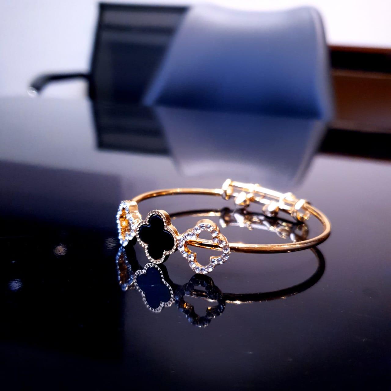 Golden Bracelet with Black Clover Charm image 4