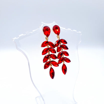 Elegant petal-shaped earrings adorned with sparkling rhinestones for a radiant, sophisticated look.(Golden = 2, Red = 1) image 0