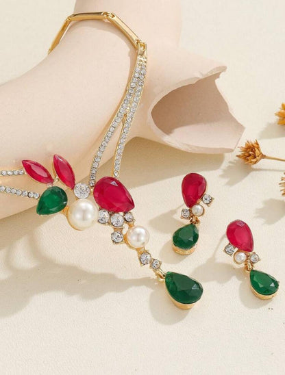 MULTICOLOR CUBIC ZIRCONIA WATER DROP STYLE NEKLACE SET image 5