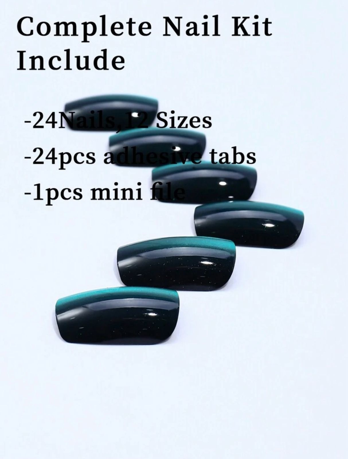 24pcs Square Green Cat Eye Reusable False Nails image 1