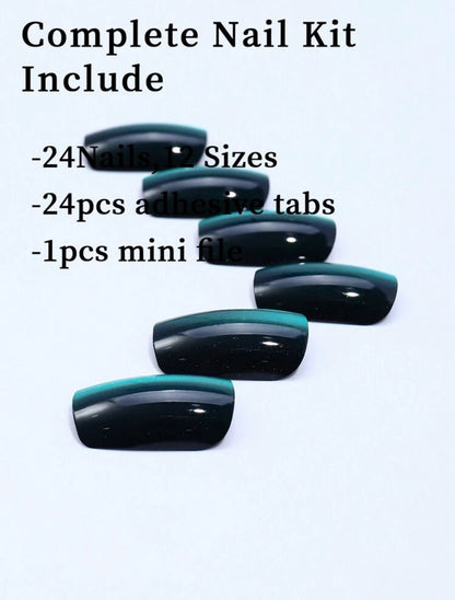 24pcs Square Green Cat Eye Reusable False Nails image 1