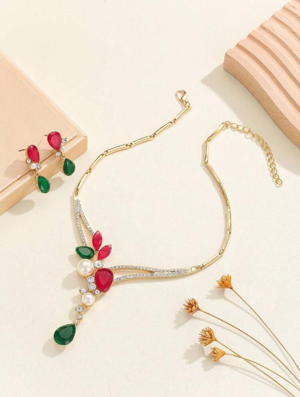 MULTICOLOR CUBIC ZIRCONIA WATER DROP STYLE NEKLACE SET image 3