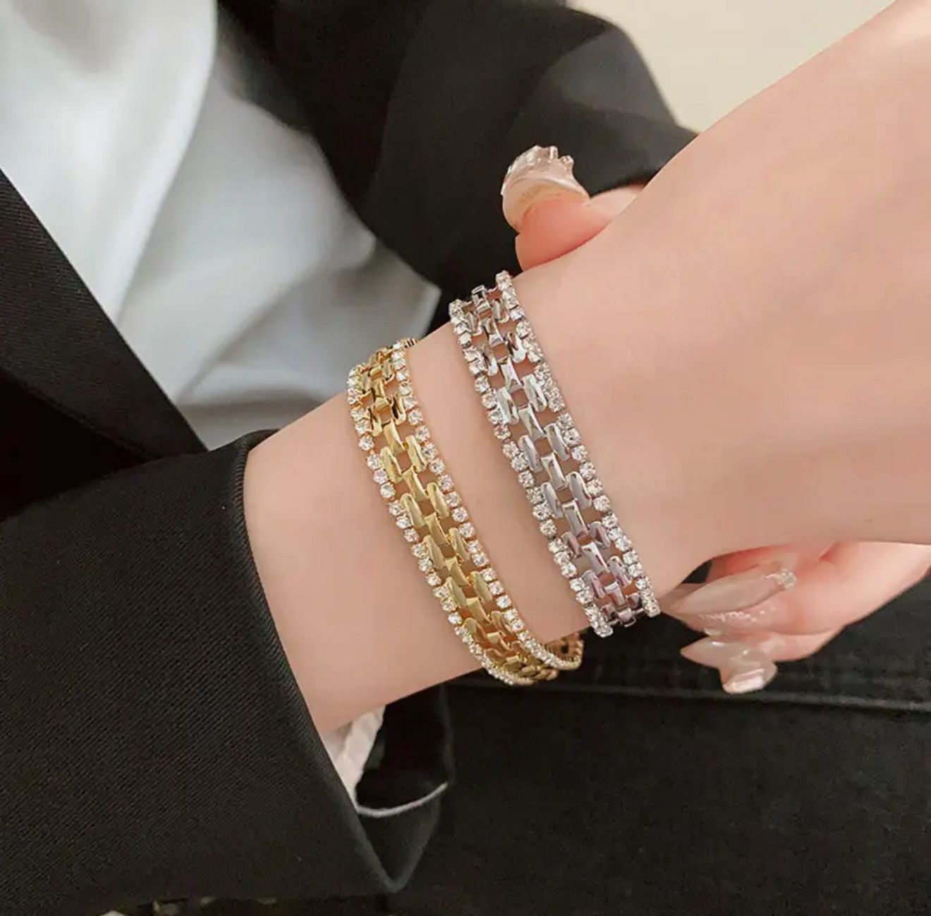 Elegant Luxury Square Cuff Bracelet with Rhinestone Accents & Alloy Chain Design for Parties, Weddings & Formal Events image 3