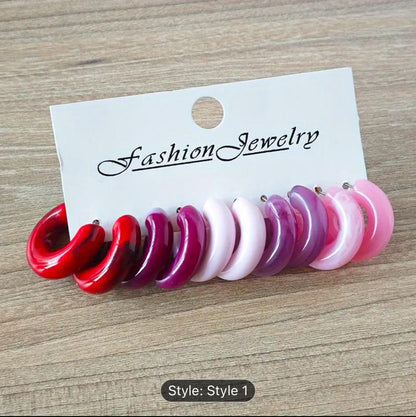 Chic Candy-Colored Acrylic Hoop Earrings Set image 1