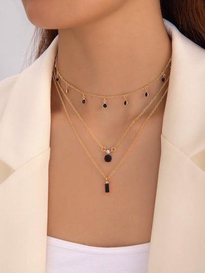 IMOLI 2-PIECE ALLOY RHINESTONE TASSEL NEKLACE MULTI LAYERED GEOMETRIC SET image 4