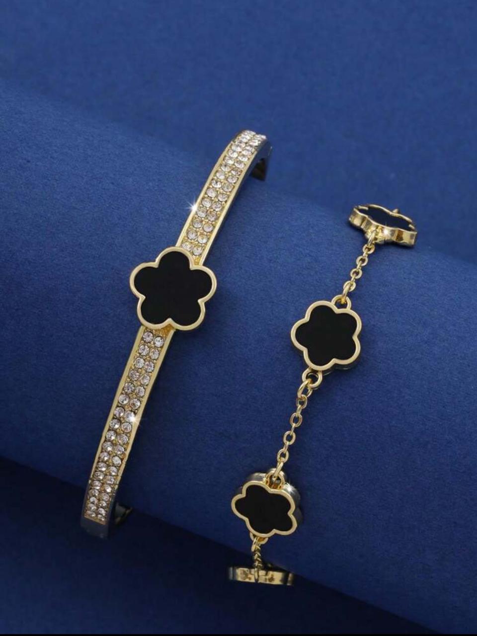 2-PIECE SET: PERSONALIZED FIVE-PETAL FLOWER & CUBIC ZIRCONIA BRACELETS image 3