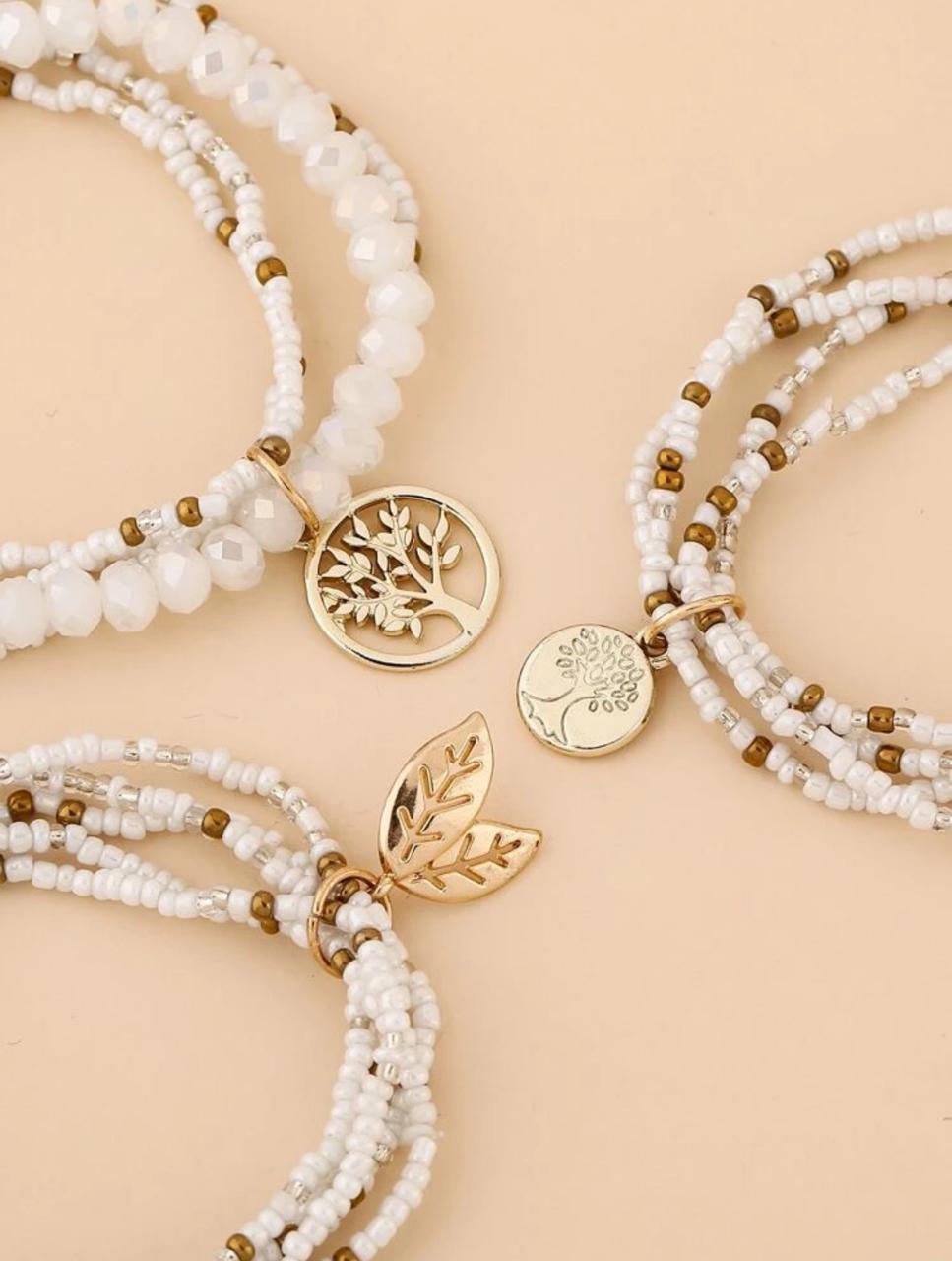 3 Pieces Tree Decor Layered Beaded Bracelet image 1
