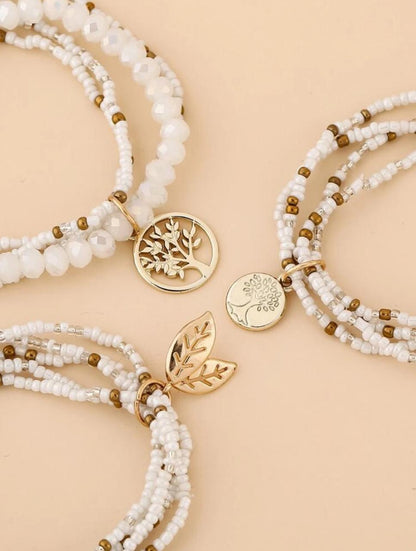 3 Pieces Tree Decor Layered Beaded Bracelet image 1