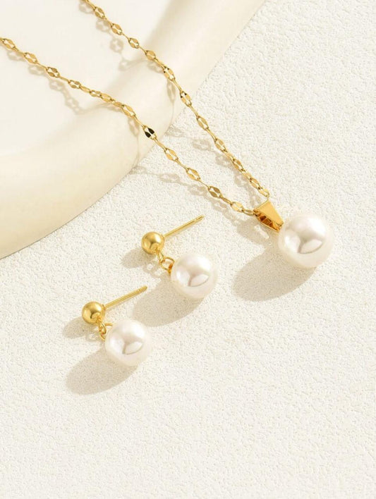 18K Gold Plated 3pcs/Set Fashionable Personalized Simple Commuting All-Matching Fresh And Clean Faux Pearl Necklace Set image 0