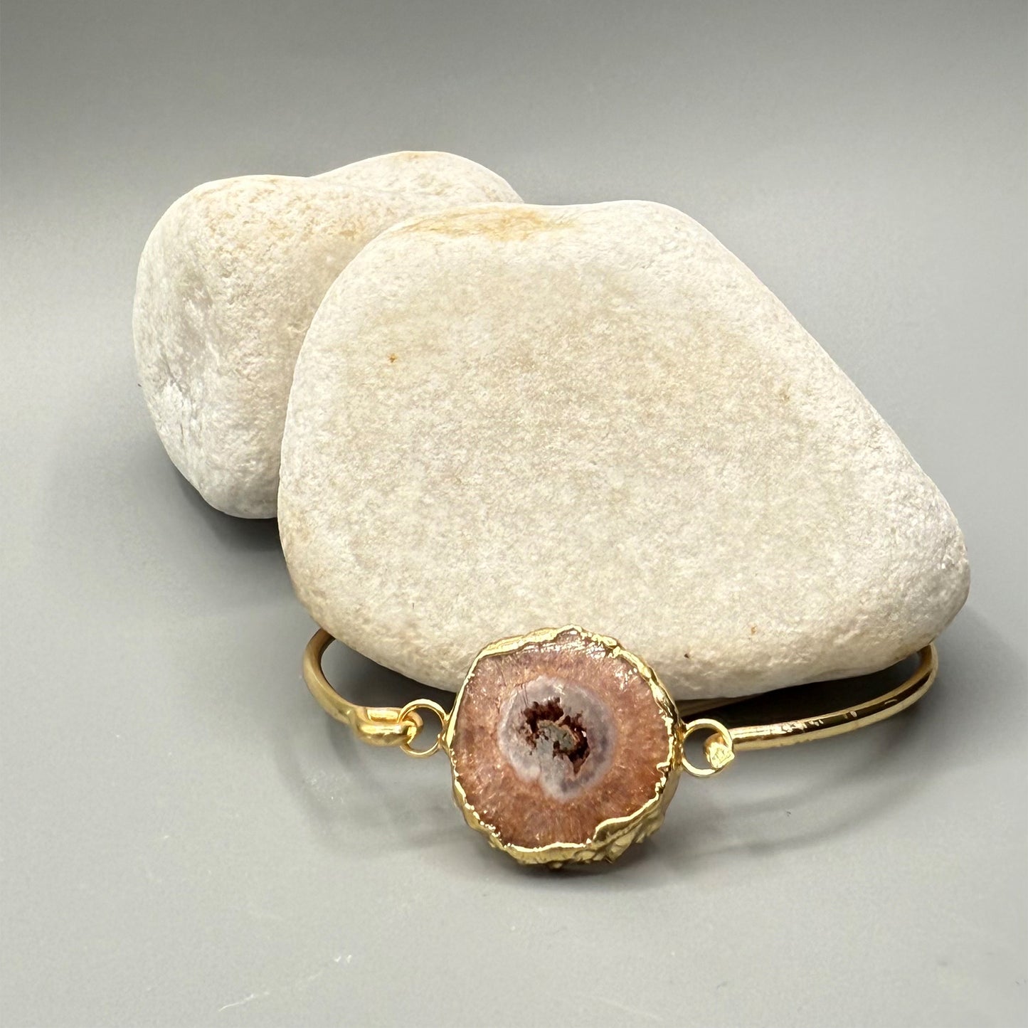 Adjustable Boho-Chic Natural Crystal Flower Bangle image 3