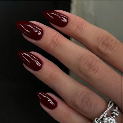 Mature Almond Wine Red Square Finger Nails with Nail Set image 0