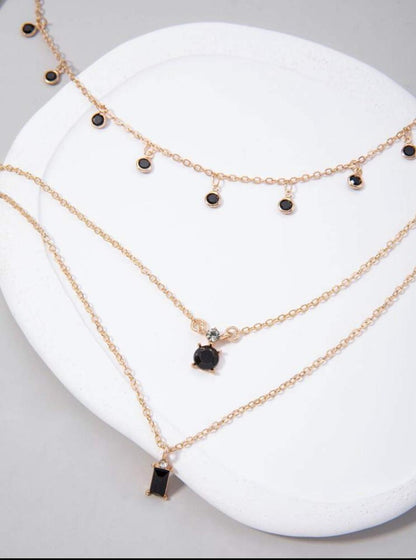 IMOLI 2-PIECE ALLOY RHINESTONE TASSEL NEKLACE MULTI LAYERED GEOMETRIC SET image 2