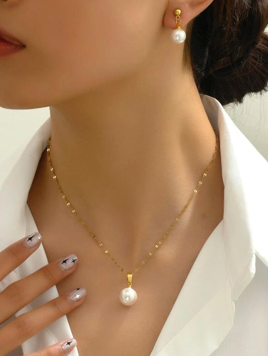 18K Gold Plated 3pcs/Set Fashionable Personalized Simple Commuting All-Matching Fresh And Clean Faux Pearl Necklace Set image 1