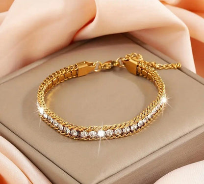 18K Golden Plated Stainless Steel Bracelet - Classic Style, Versatile 3-Layer Design for Daily Wear image 2