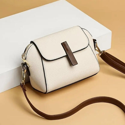 Stylish Women's Mini Crossbody Bag - Elegant Two-Tone Shoulder Purse with Adjustable Strap - White image