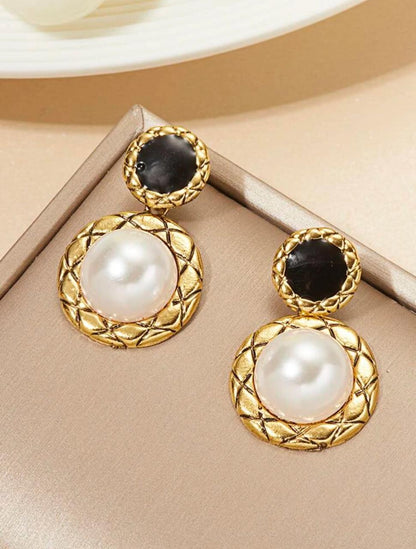 FAUX PEARL D?COR ROUND DROP EARRINGS image 4
