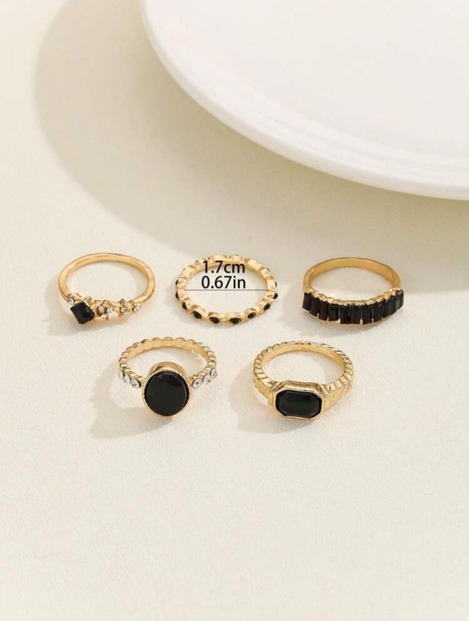 5pcs/set Simple Design Black Stone Inlaid Ring Set image 4