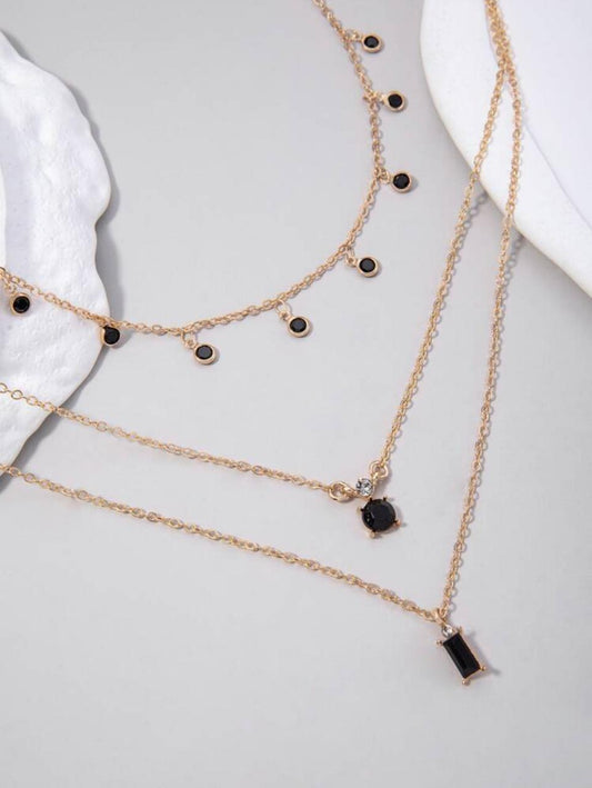 IMOLI 2-PIECE ALLOY RHINESTONE TASSEL NEKLACE MULTI LAYERED GEOMETRIC SET image 0