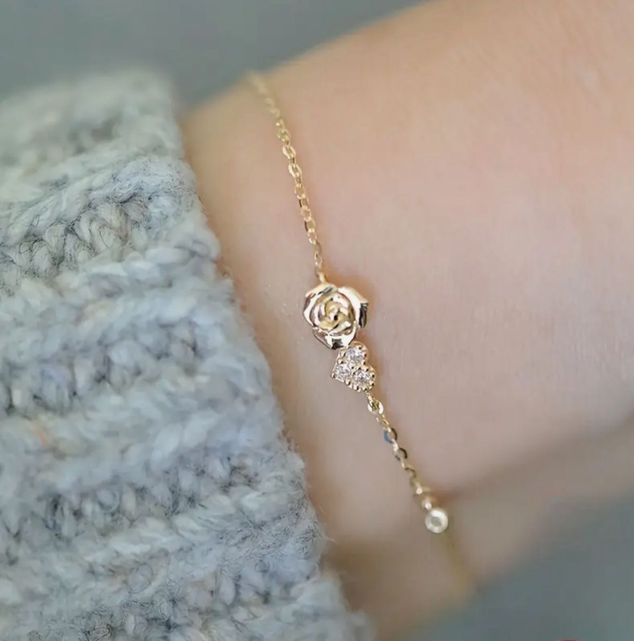 Elegant Simple Rose Pendant Bracelet, Titanium Steel, with Synthetic Zirconia, for Daily Wear & Gift-Giving image 1