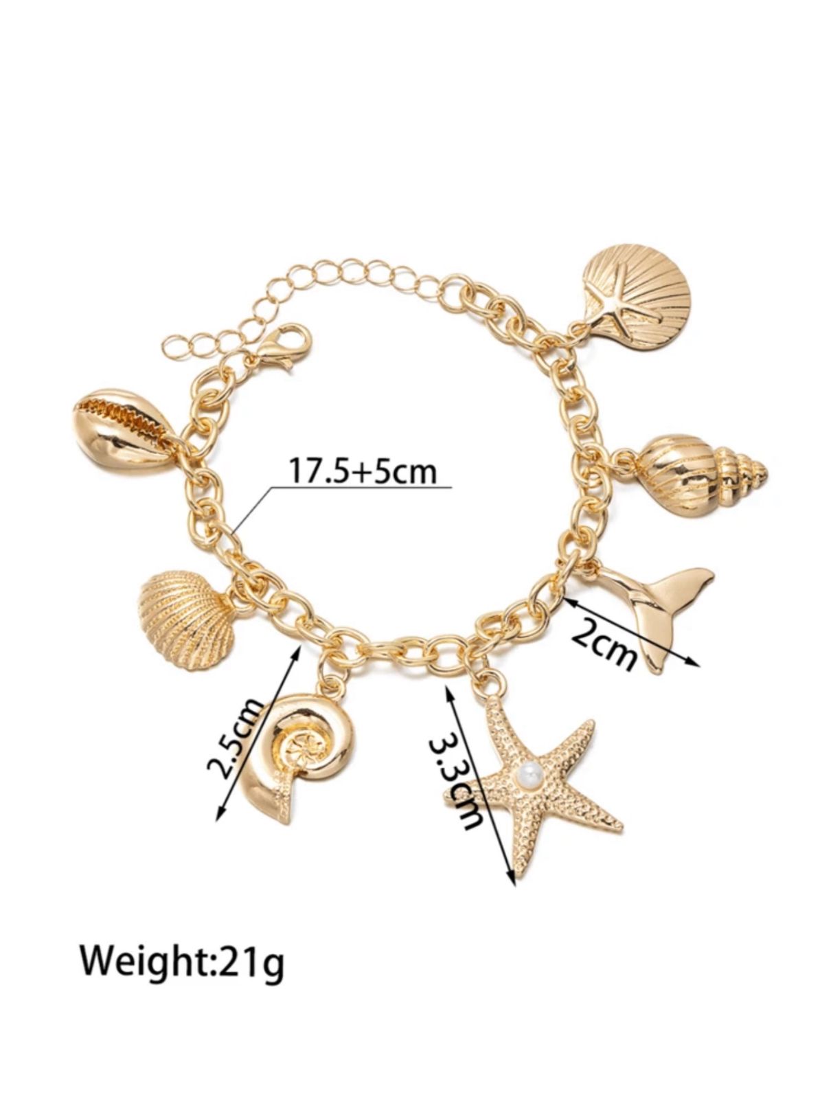 18K Gold Plated Alloy Starfish, Shell, Mermaid Pendant Bracelet, Suitable For Daily Wear And Vacation image 5